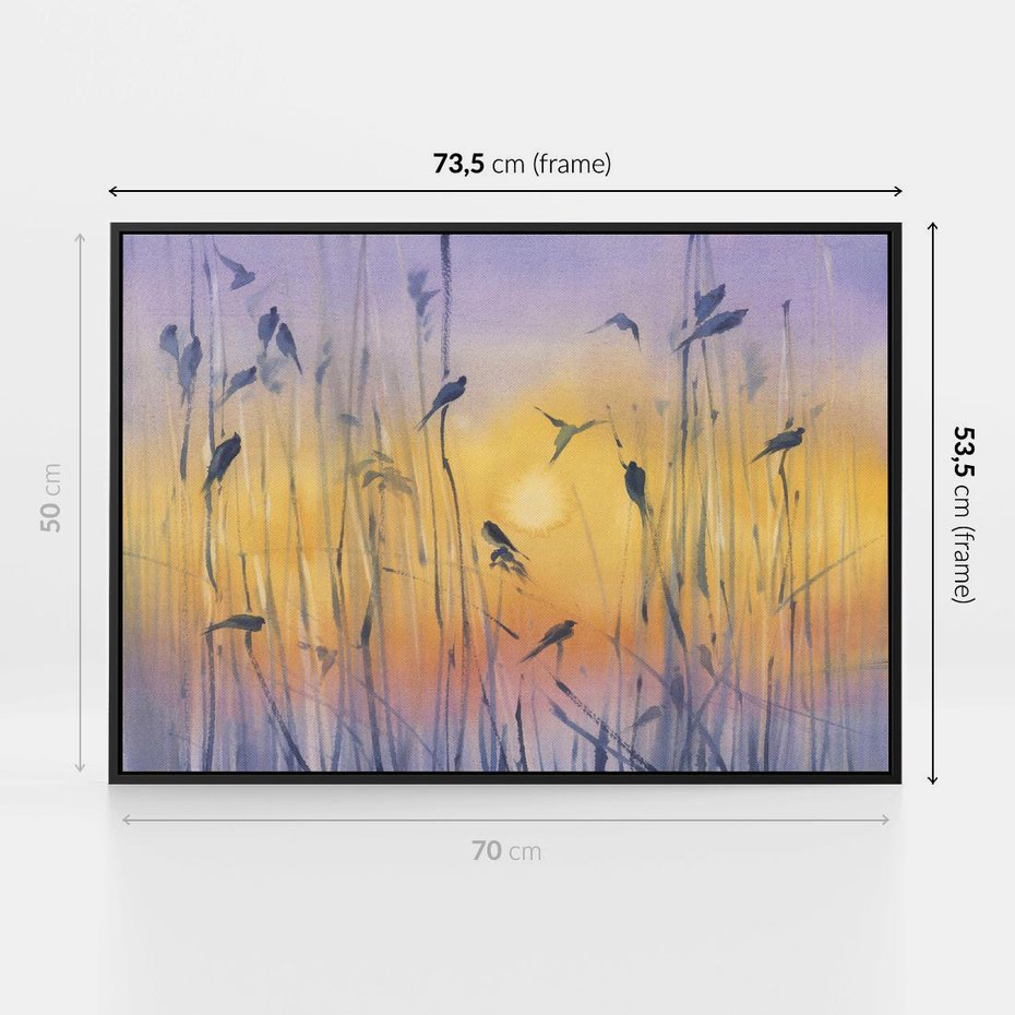 Obraz w ramie 70x50 - Mistyka Poranka nad Szuwaram - wschód słońca w szuwarach, trawy - rama czarna