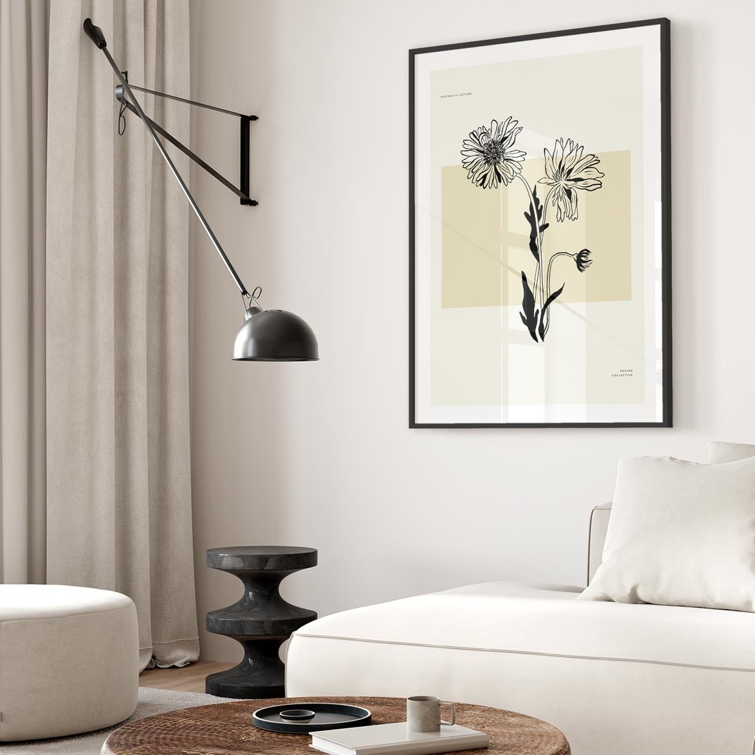 Plakat w ramie 50x70 - Kwiatowe Płótno - kwiaty, typografia - rama czarna