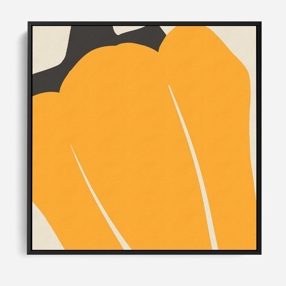 Obraz w ramie 50x50 - Migocące Formy - abstrakcyjny minimalistyczny obraz, żółta papryczka - rama czarna