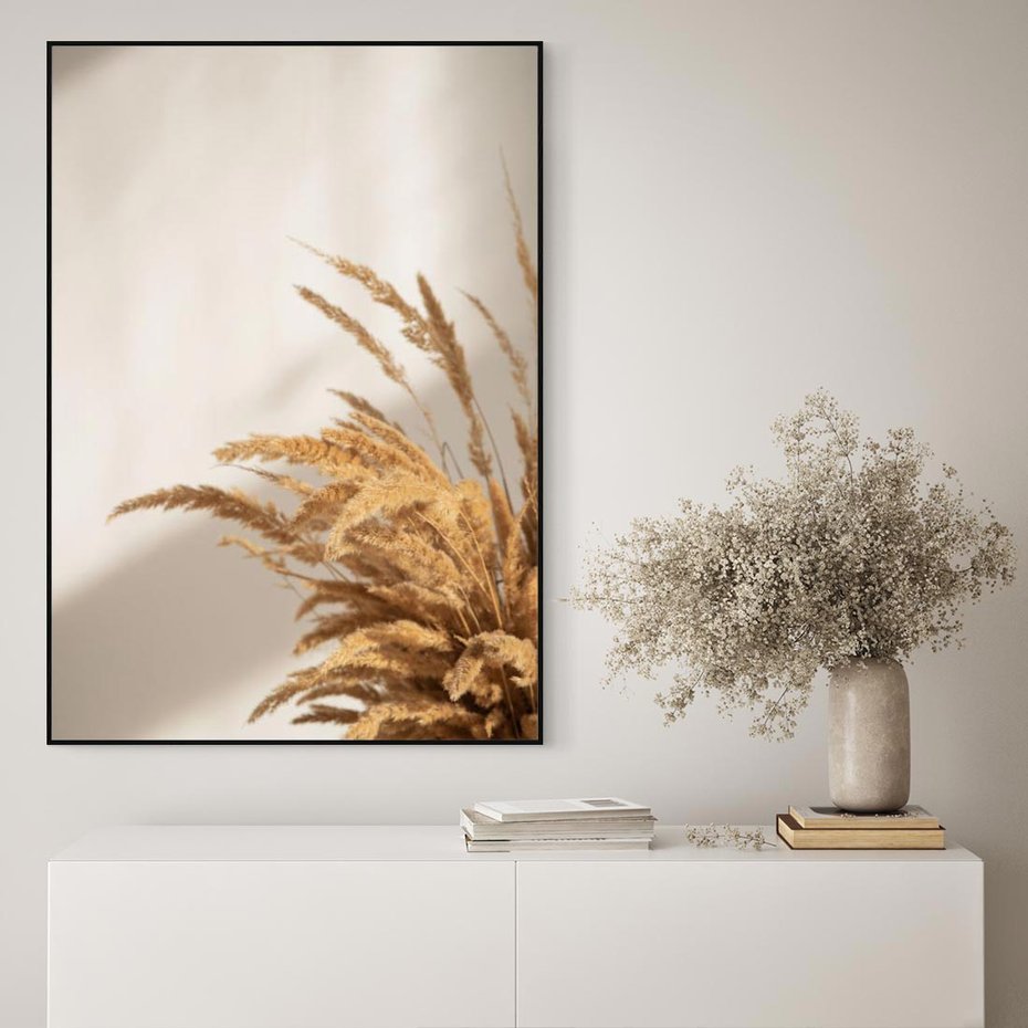 Obraz w ramie 50x70 - Swobodne trawy boho - boho, suche - rama czarna