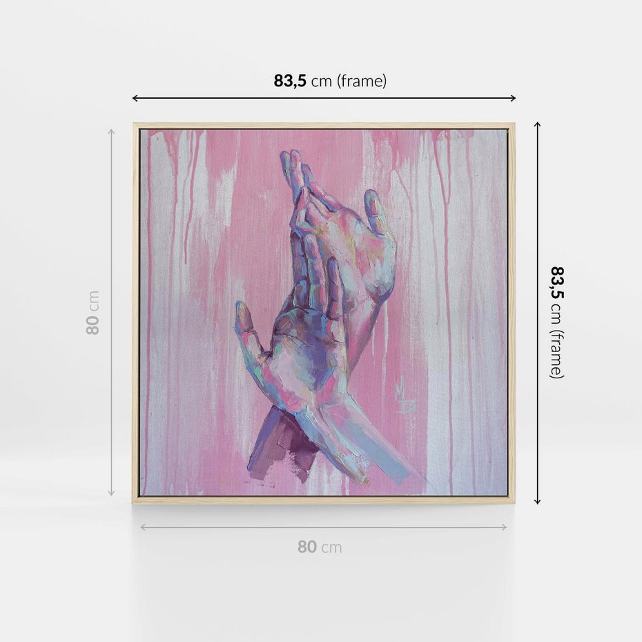 Obraz w ramie 80x80 - Splecione - obraz olejny, pastelowe kolory - rama drewno