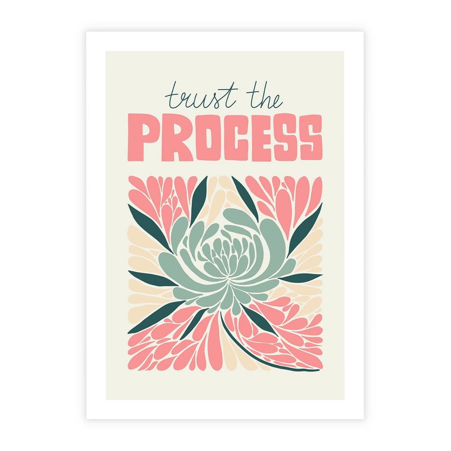 Plakat bez ramy 21x30 - Rozbijające Barwy - abstrakcyjny pastelowy kwiat, wyrazista typografia