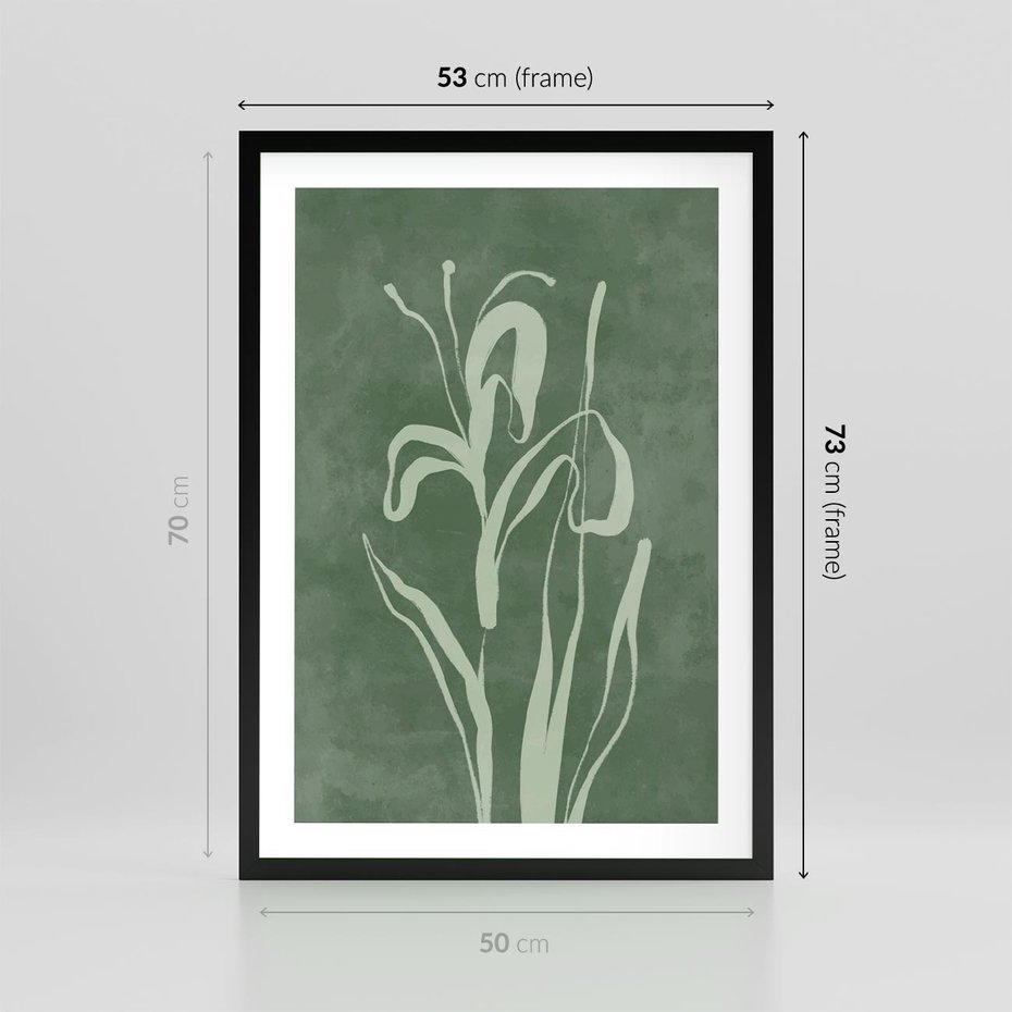 Plakat w ramie 50x70 - Zielony Oddech - zielona abstrakcja, zgaszona zieleń - rama czarna