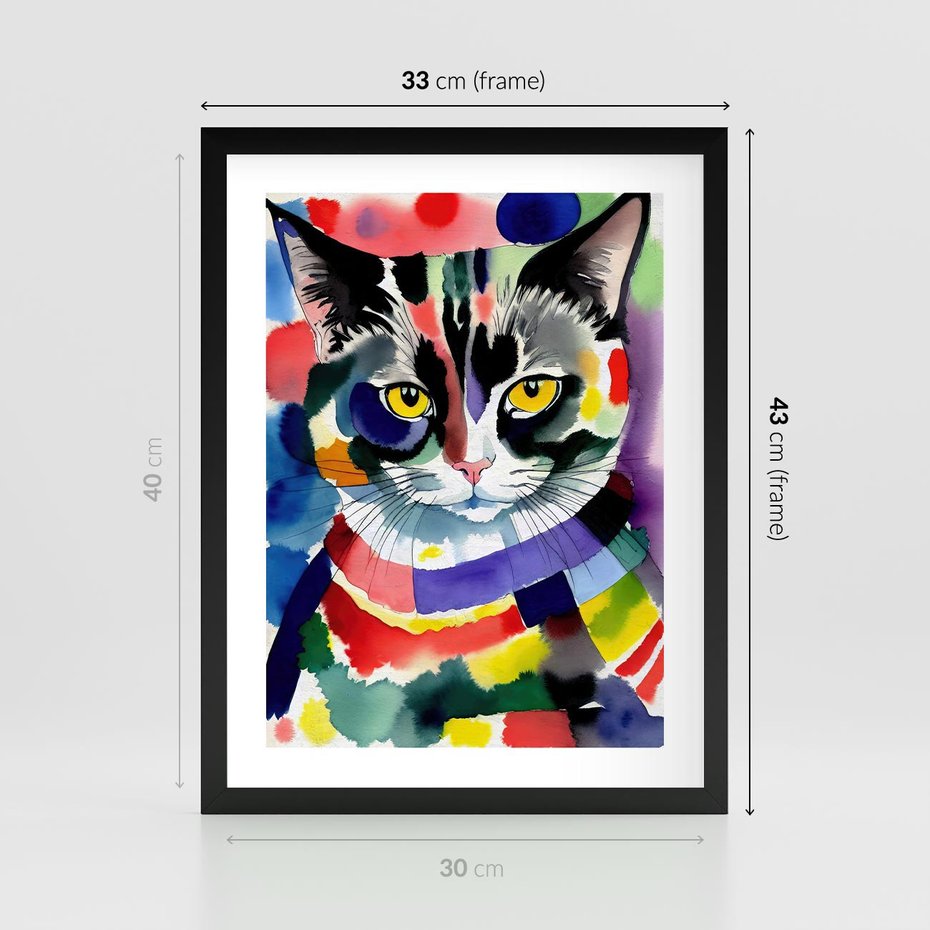 Plakat w ramie 30x40 - Koci Przyjaciel - abstrakcyjny obraz, akwarela - rama czarna