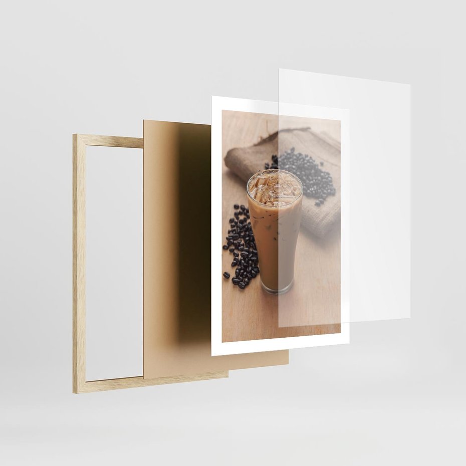 Plakat w ramie 50x70 - Kawa ice coffee: orzeźwiający napój - kawa, ice - rama drewno