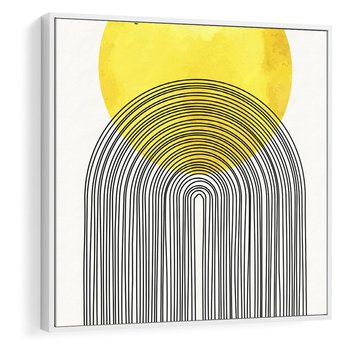 Obraz w ramie 80x80 - Słoneczne Odbicia - geometria, żółte koło - rama biała