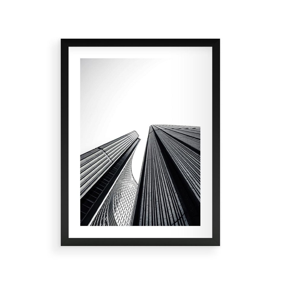Plakat w ramie 30x40 - Monochromatyczna Wizja - architektura, wysoki wieżowiec - rama czarna