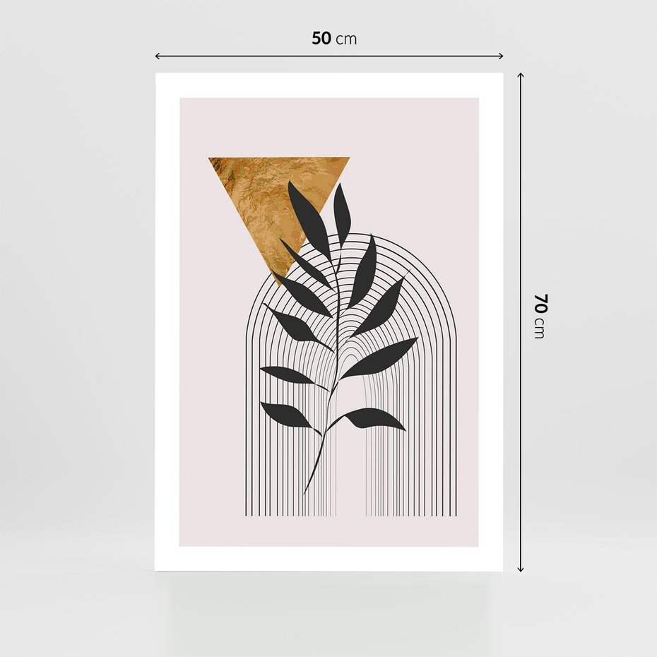 Plakat bez ramy 50x70 - Geometria z Elementami Złota i Liści - grafika, złoto