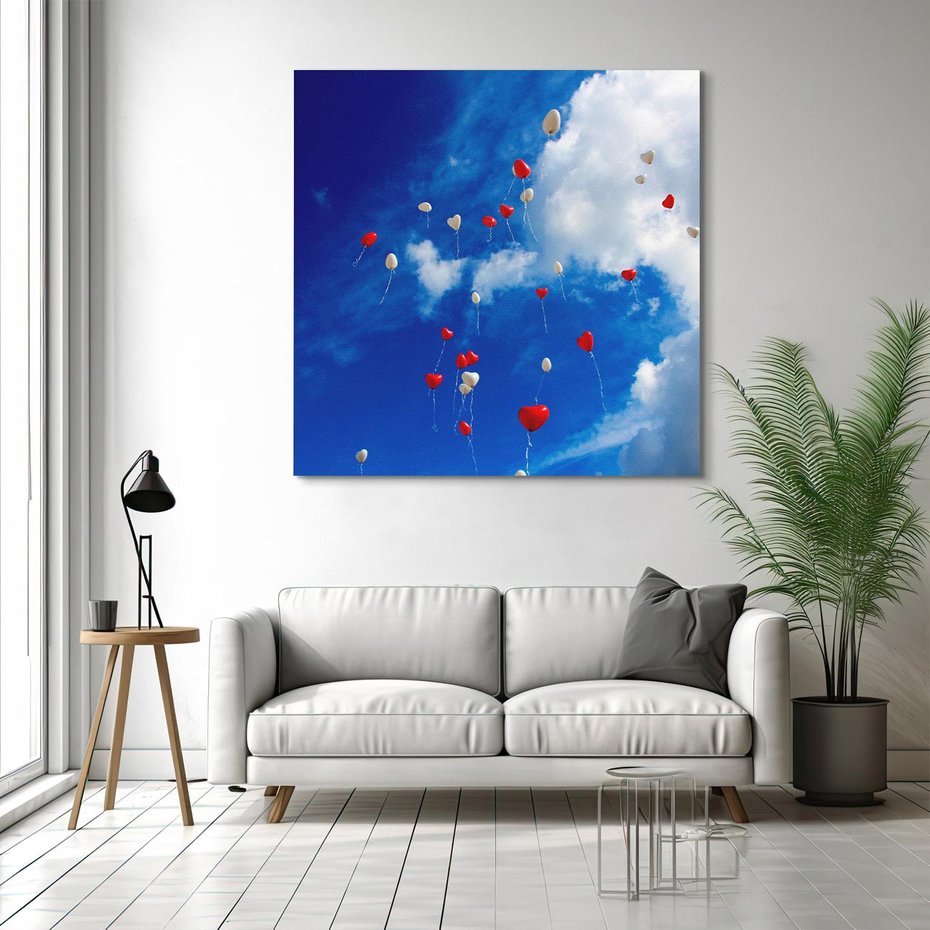 Obraz na płótnie 60x60 - Balony - Serca na niebie - balony, serca