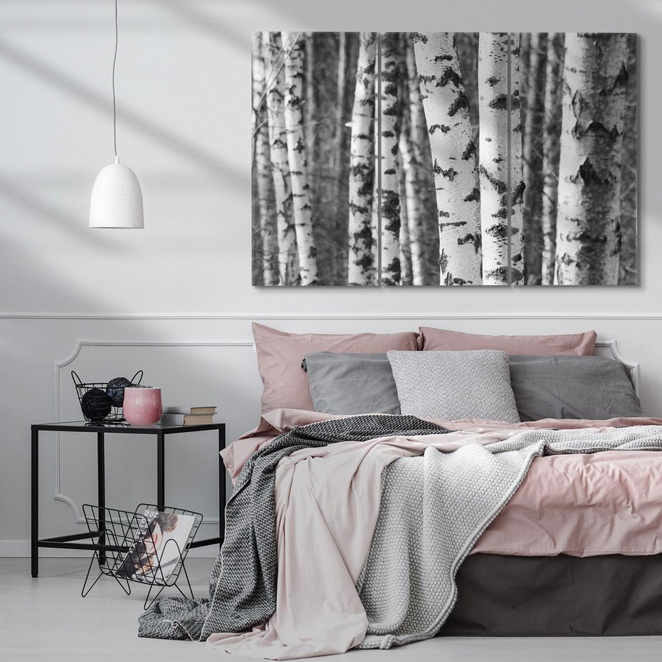 Obraz na płótnie 120x80 - Kontrast Monochromatyczny - brzozy, czarno