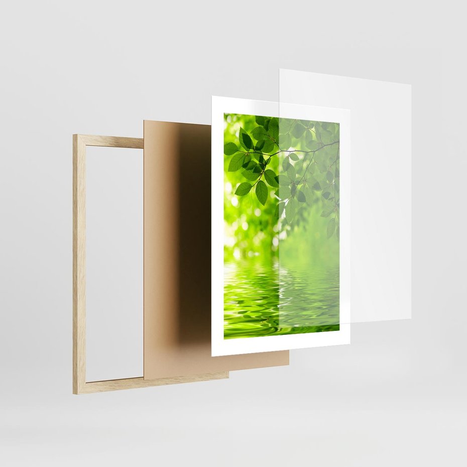 Plakat w ramie 30x40 - Liście w Wodzie - liście, woda - rama drewno