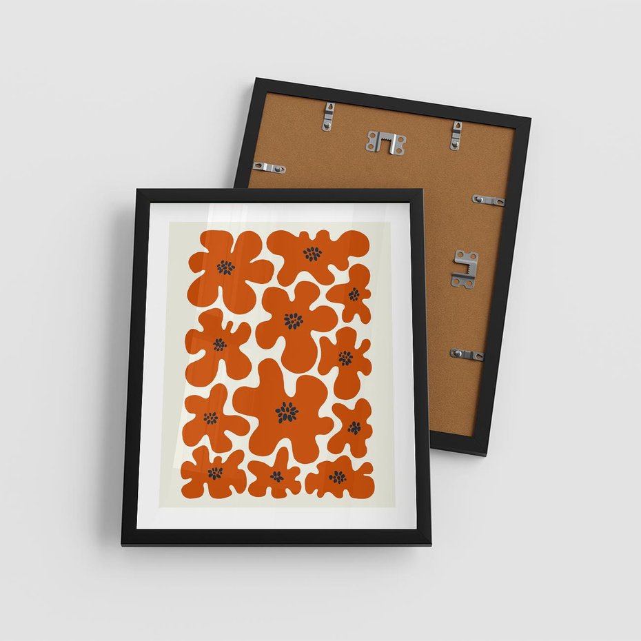 Plakat w ramie 40x50 - Wibracje Przestrzeni - abstrakcyjne czerwone kwiaty, kompozycja - rama czarna