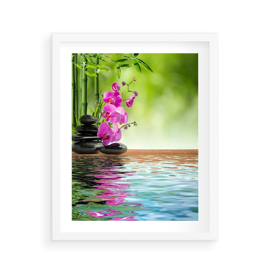 Plakat w ramie 40x50 - Oaza Storczyka i Wody - spa, storczyk - rama biała