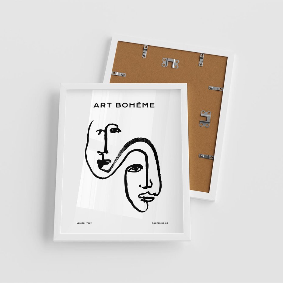 Plakat w ramie 40x50 - Rozbijające Granice Boho - boho sztuka, twarze - rama biała