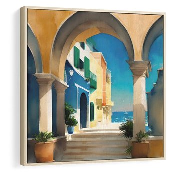 Obraz w ramie 50x50 - Nadmorskie Łuki - akwarela, śródziemnomorski klimat - rama drewno
