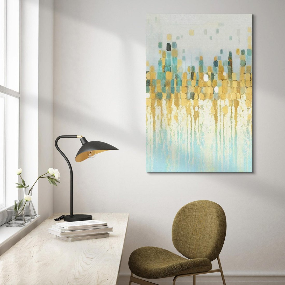 Obraz na płótnie 70x100 - Turkusowa Harmonia - abstrakcja, geometryczne plamki