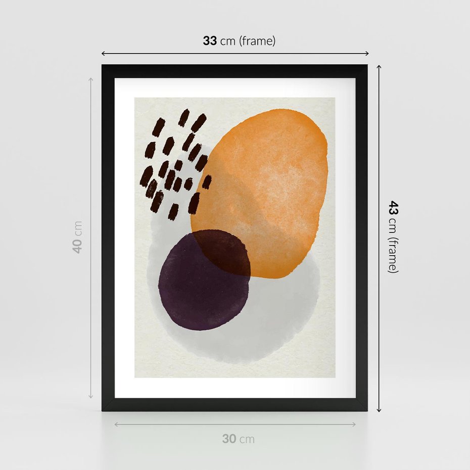 Plakat w ramie 30x40 - Kolorowe Akwarelowe Przenikanie - geometryczne elementy, stonowane ziemiste kolory - rama czarna