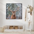 Obraz w ramie 50x50 - Monarcha Zimowej Dziczy - jeleń, zima - rama czarna