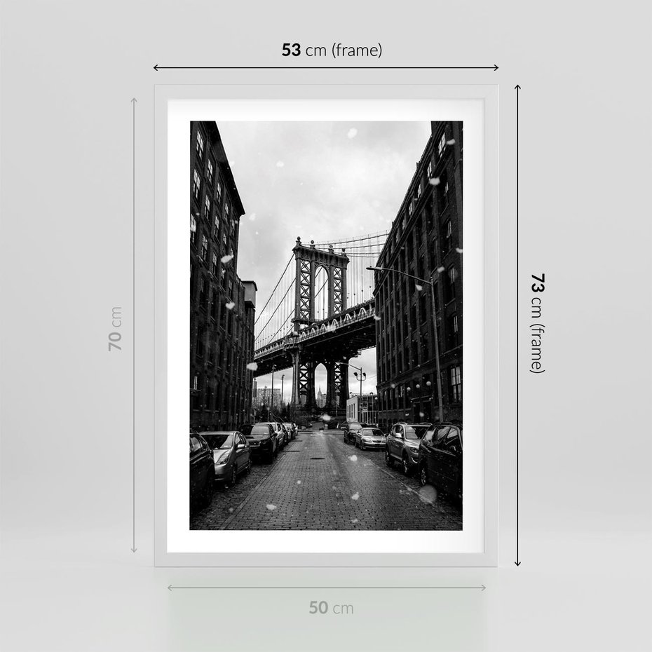Plakat w ramie 50x70 - Ikona Miasta - Nowy Jork, most - rama biała