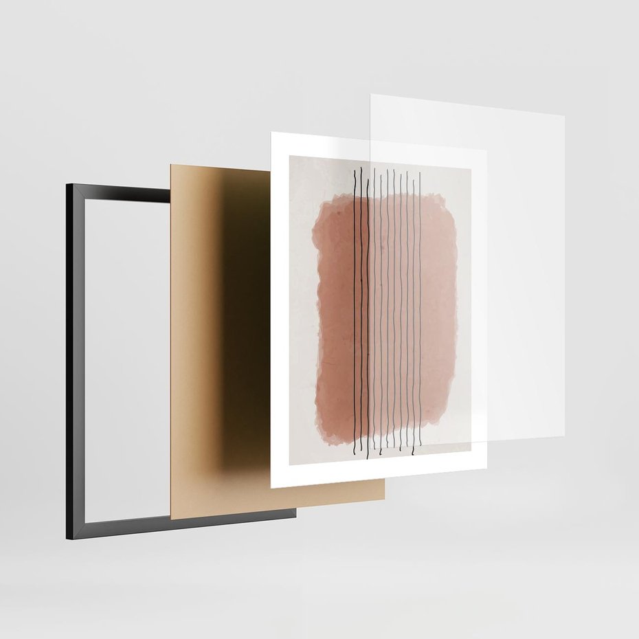 Plakat w ramie 40x50 - Rozmyte Widzenia - abstrakcyjna akwarelowa plama, nieregularne kreski - rama czarna