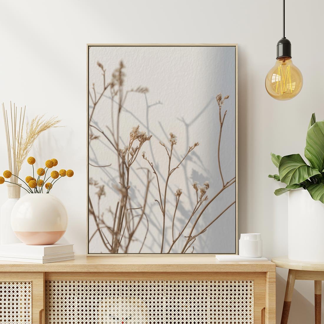 Obraz w ramie 70x100 - Boho gałązki suche - gałązki, suche - rama drewno