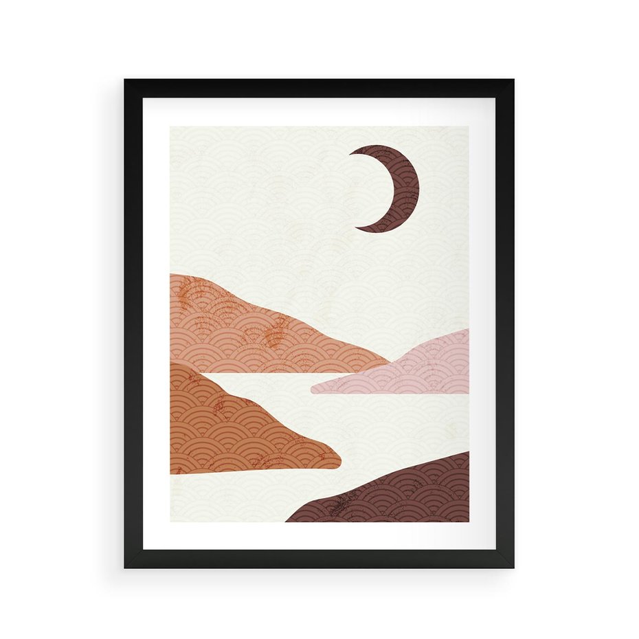 Plakat w ramie 40x50 - Księżycowa Refleksja - nowoczesna sztuka, góry - rama czarna