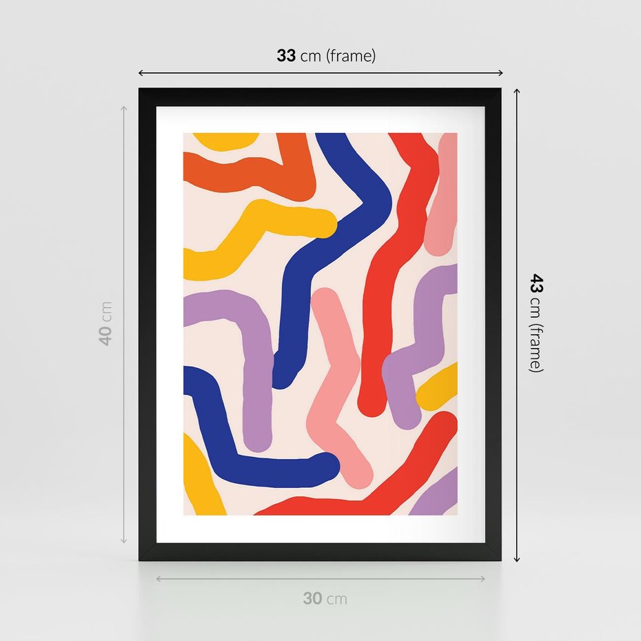 Plakat w ramie 30x40 - Abstrakcyjne Dialogi - abstrakcyjny kolorowy obraz, kolorowe linie - rama czarna