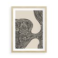 Plakat w ramie 50x70 - Harmonijne Kształty - abstrakcyjne ryciny, czarno biały - rama drewno