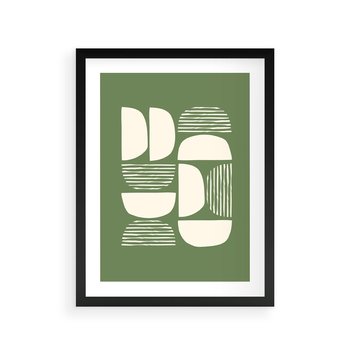 Plakat w ramie 30x40 - Migotliwe Formy - geometryczne boho kształty na brązowym, oliwkowym tle - rama czarna
