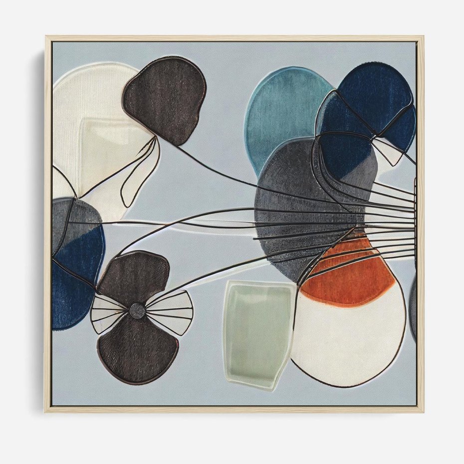 Obraz w ramie 50x50 - Plamy w Niebieskim - sztuka abstrakcyjna, linie - rama drewno