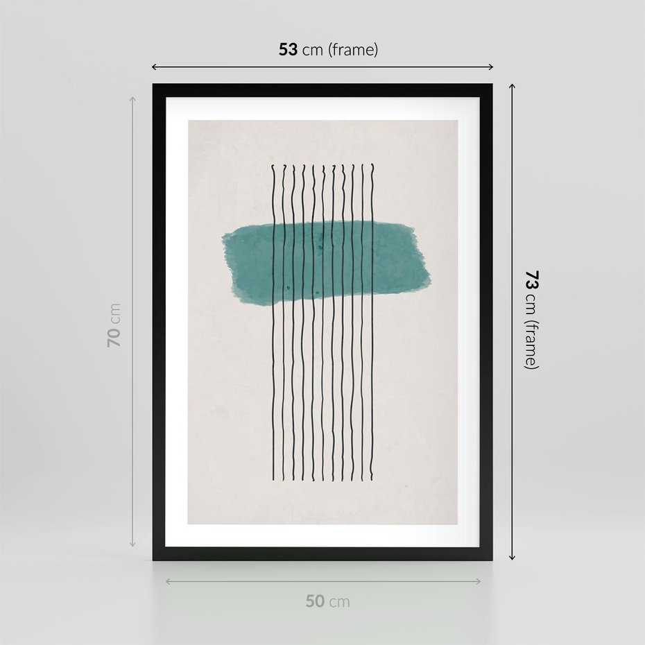 Plakat w ramie 50x70 - Bezczasowe Wspomnienia - abstrakcyjna akwarelowa plama, nieregularne kreski - rama czarna