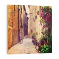 Obraz na płótnie 40x40 - Rowerowa przygoda w uliczkach pełnych perspektywy - uliczka, perspektywa