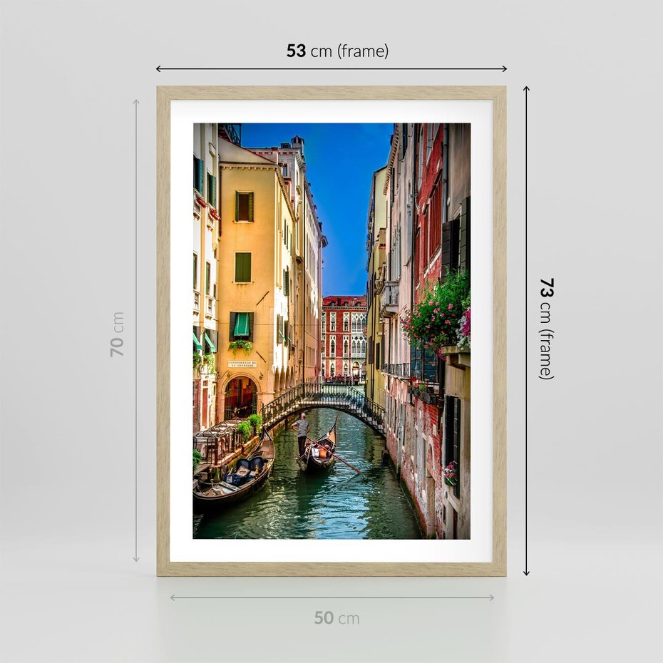Plakat w ramie 50x70 - Romantyczna Gondola - Wenecja, gondola - rama drewno