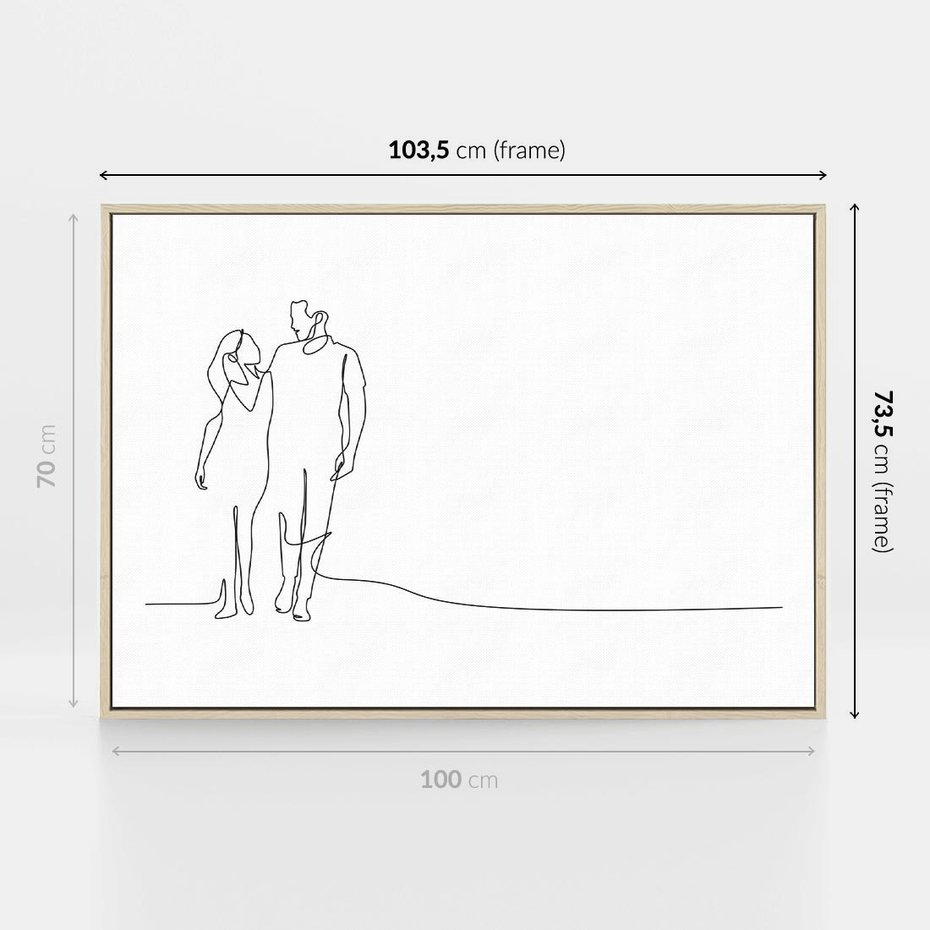 Obraz w ramie 100x70 - Wspólne Kroki - line art, szkic - rama drewno