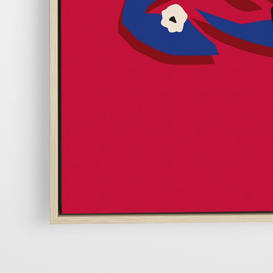 Obraz w ramie 80x120 - Kolorowe Przenikanie - abstrakcyjna kwiatowa kompozycja, czerwone mocne tło - rama drewno