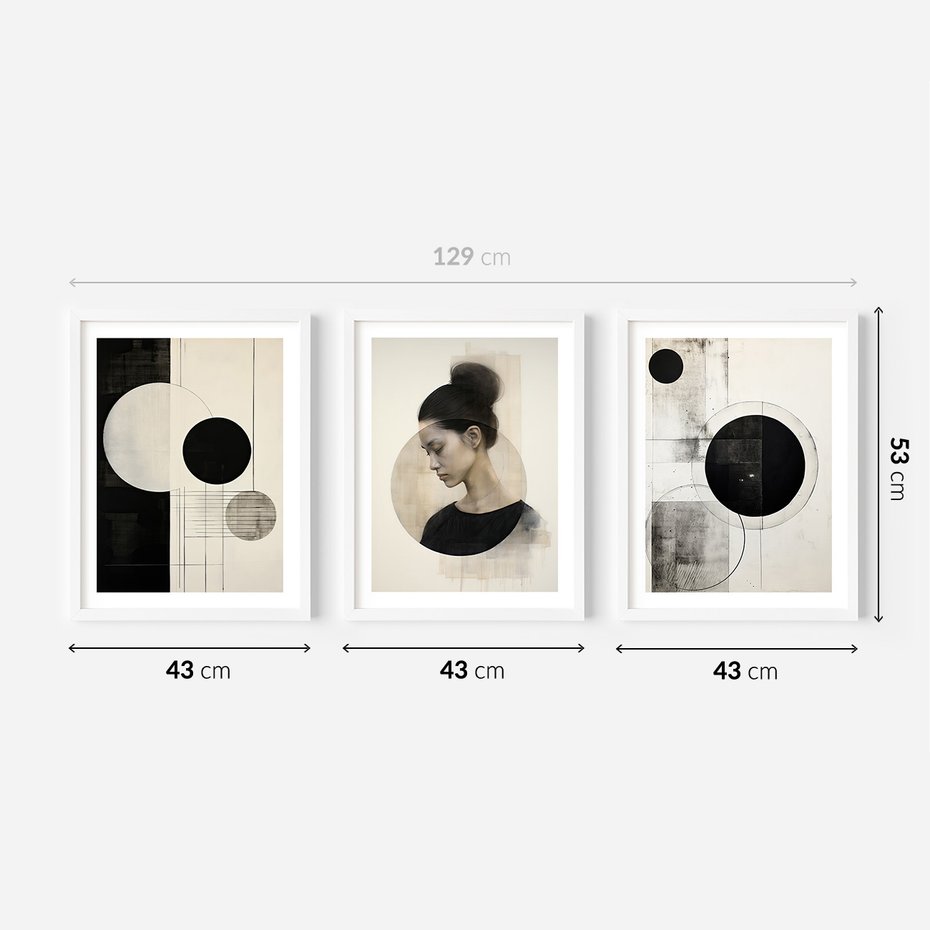 Zestaw obrazy w ramie 40x50 galeria - nowoczesny, loft, abstrakcja - rama biała