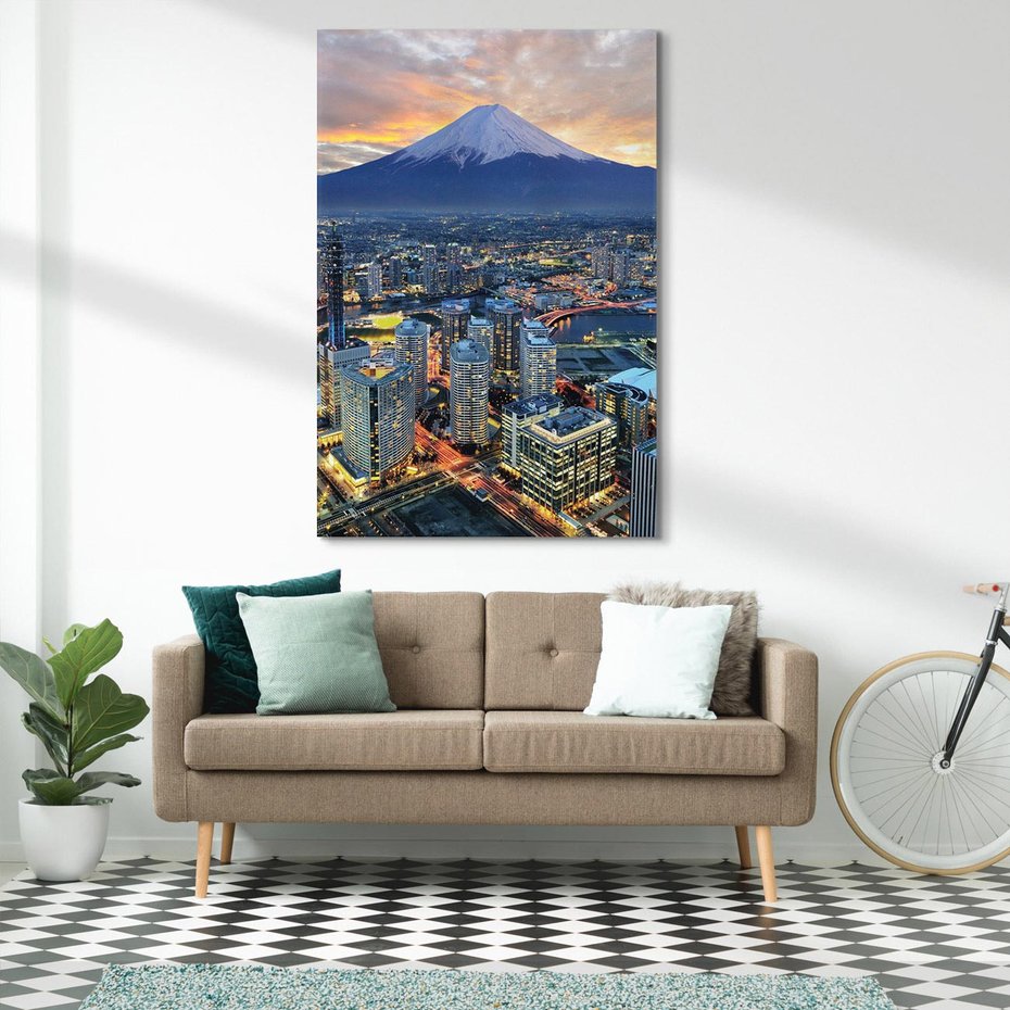 Obraz na płótnie 70x100 - Miasto na Górnym Horyzoncie - miasto, góry