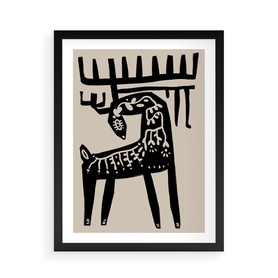 Plakat w ramie 50x70 - Konturem Zdefiniowany - skandynawska sztuka, jeleń - rama czarna
