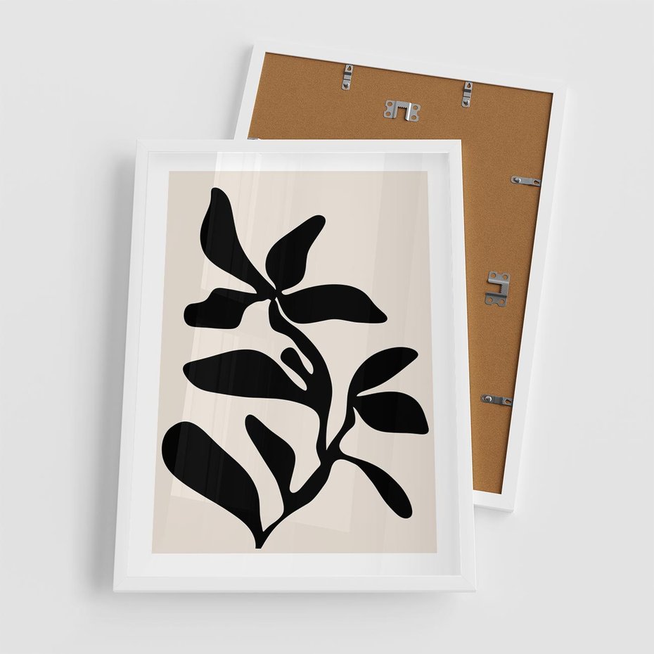 Plakat w ramie 50x70 - Wibracje Akwarelowych Ścieżek - abstrakcyjny minimalistyczna kwiat, czarno biały plakat - rama biała