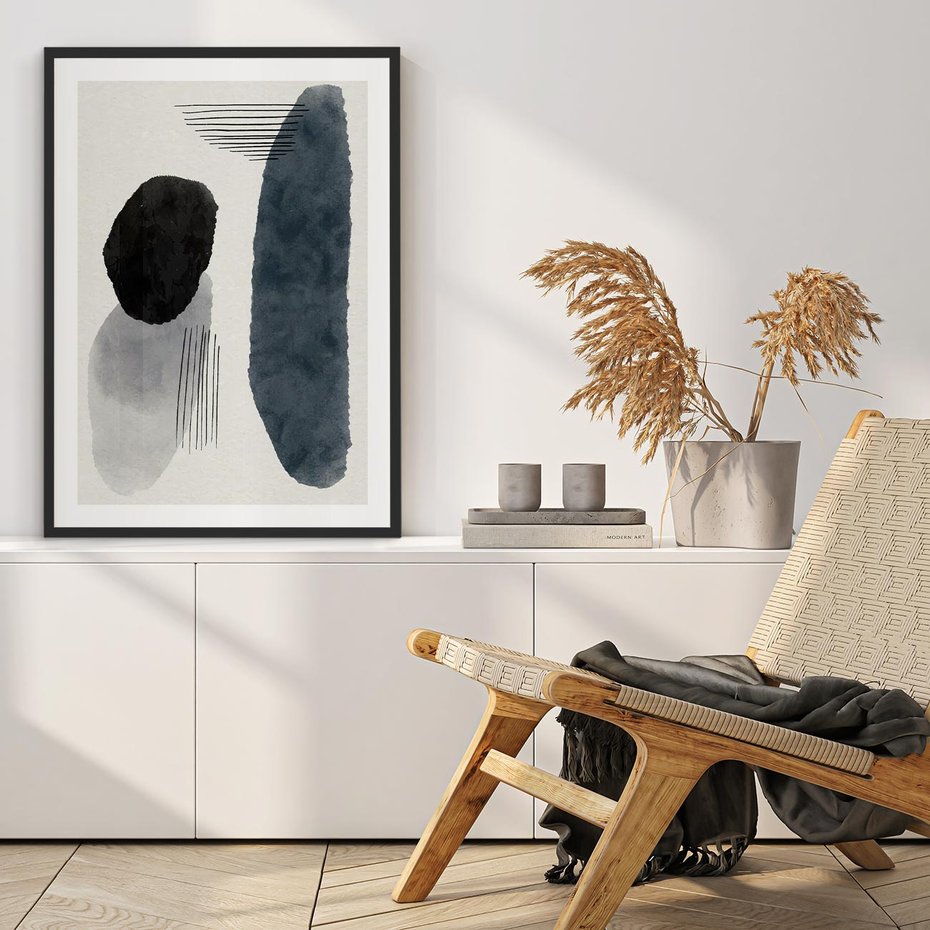 Plakat bez ramy 30x40 - Abstrakcyjna Gra Szarości - abstrakcyjna grafika, akwarela