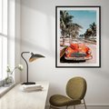 Plakat bez ramy 30x40 - Retro Przejażdżka - pomarańczowy retro samochód, kabriolet