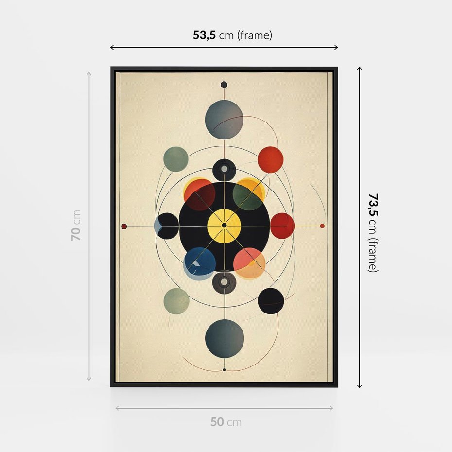 Obraz w ramie 50x70 - Bezgraniczny Taniec Światła - abstrakcyjna geometryczna kompozycja, koła linie - rama czarna