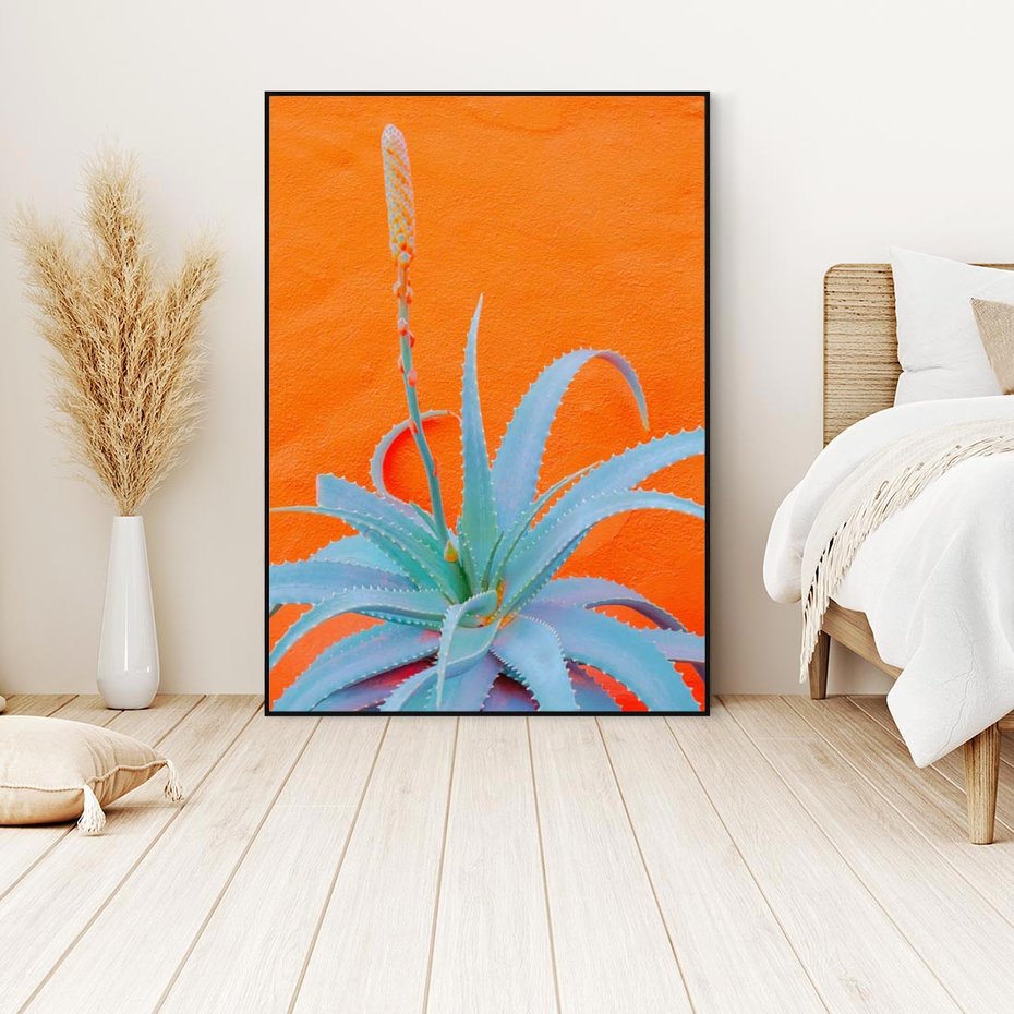 Obraz w ramie 50x70 - Naturalna Harmonia - kaktusy, liście - rama czarna