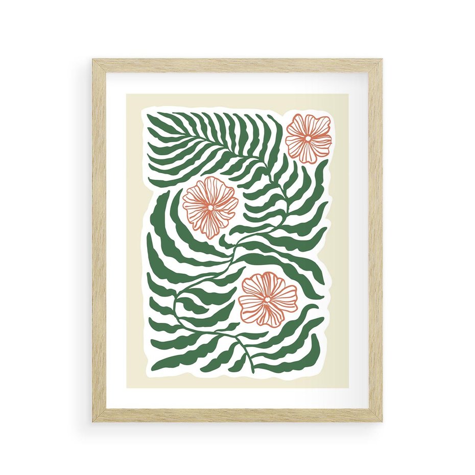 Plakat w ramie 40x50 - Migocące Wzory - abstrakcyjna kompozycja, paprocie - rama drewno