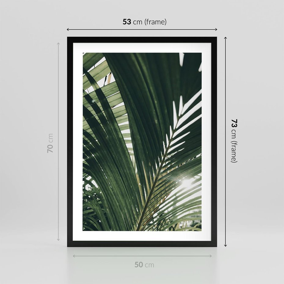 Plakat w ramie 50x70 - Tropikalne Uroki: Palmy i Zielone Liście - palmy, zielone liście - rama czarna