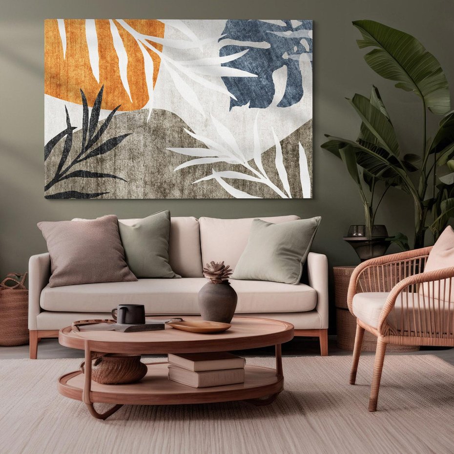 Obraz na płótnie 70x50 - Oddechy ciszy i ruchu - rzut liści palmy, monstery