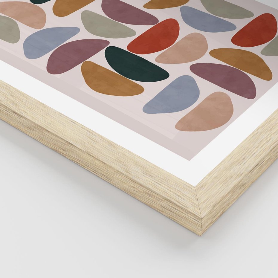 Plakat w ramie 30x40 - Kolorowe Echo Boho - abstrakcyjny obraz, geometryczna kompozycja - rama drewno