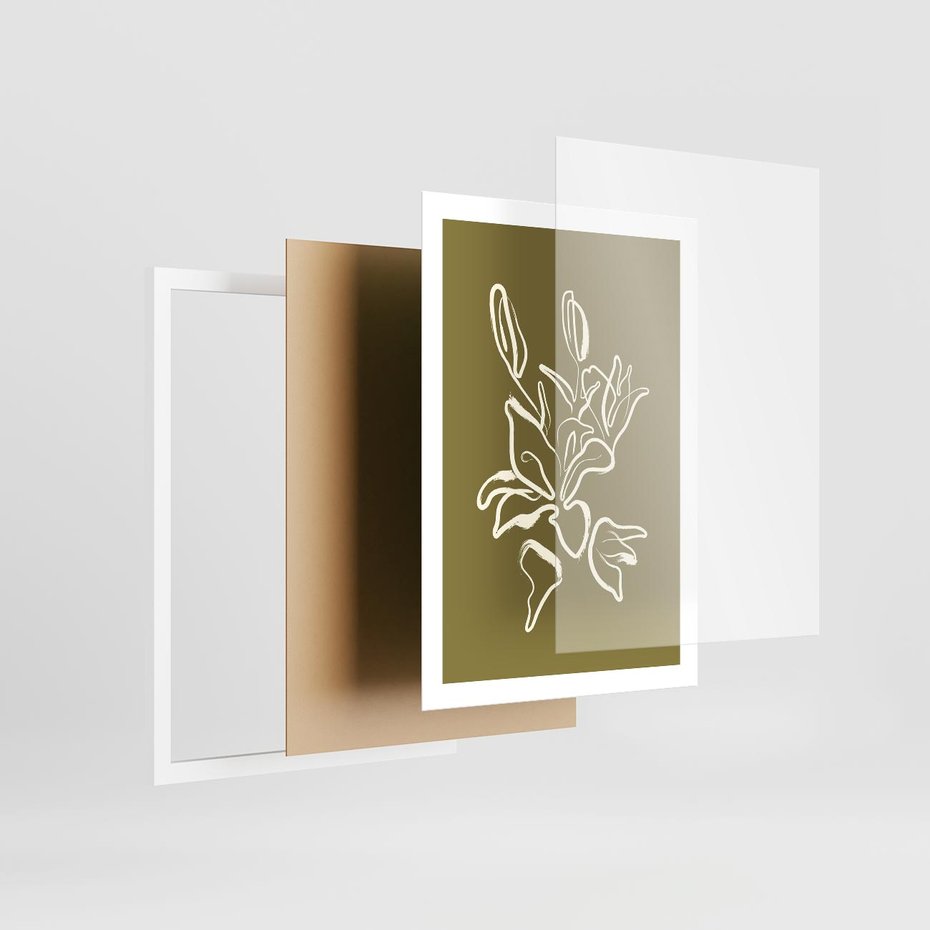 Plakat w ramie 50x70 - Przenikające Barwy - abstrakcyjna roślina, kwiaty - rama biała