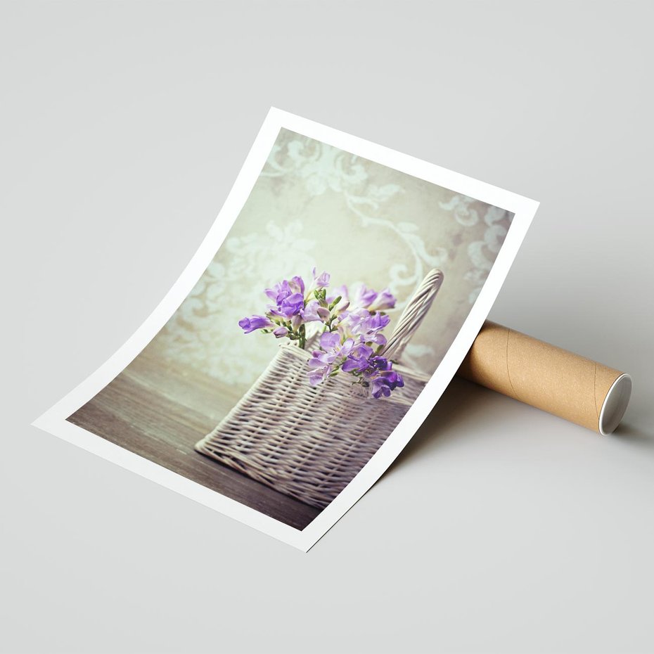 Plakat bez ramy 50x70 - Kwiatowy koszyk - kwiaty, koszyk