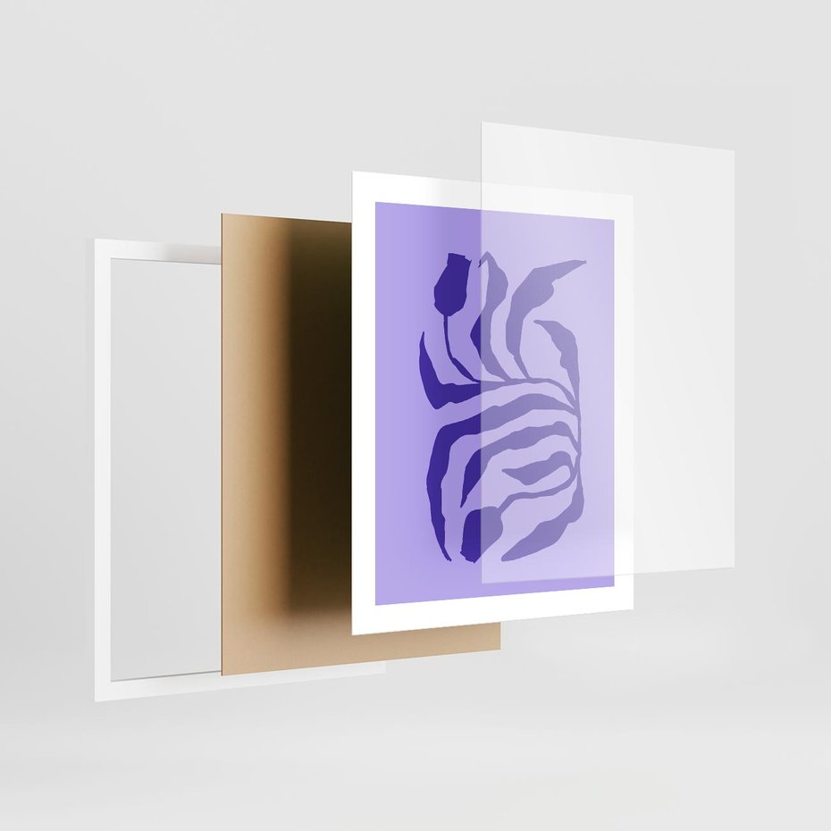 Plakat w ramie 40x50 - Boho Sztuka Wolności - kwiaty, energetyczne fioletowe tło - rama biała